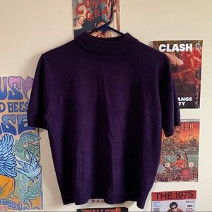 dark purple mock neck short-sleeve shirt